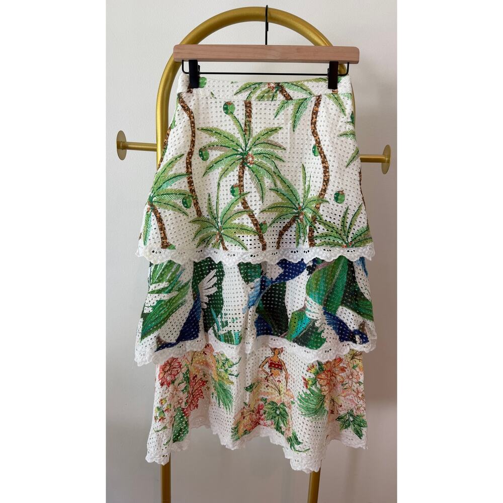 Farm Rio Cotton White Eyelet Midi Skirt, Size Small (Flaws) - Picture 2 of 11
